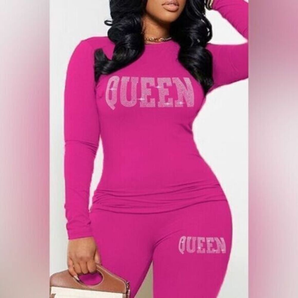 QUEEN Rhinestone Letter Pattern lounge Set Size 2XL‎ - Picture 2 of 13
